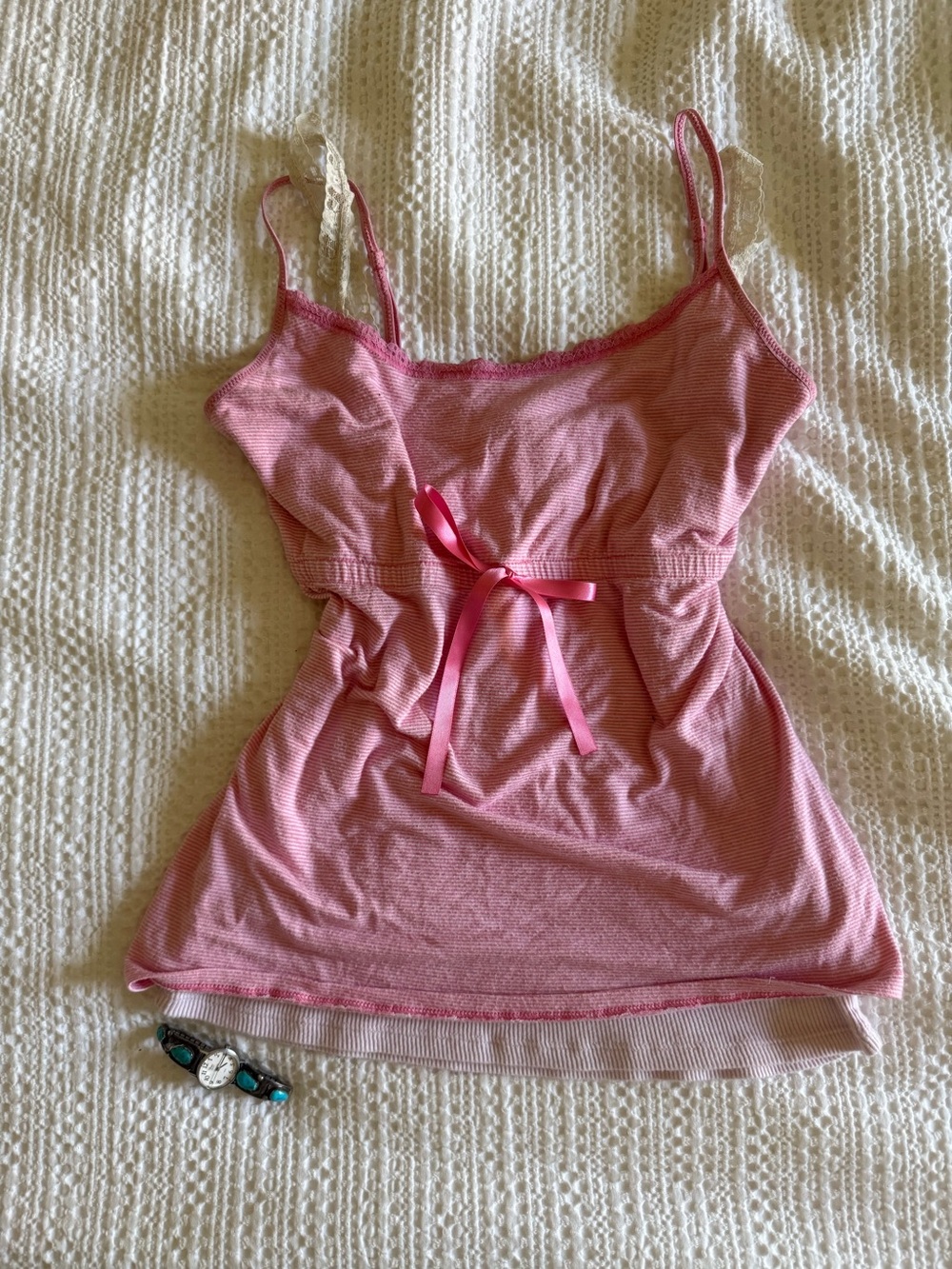 Y2K 2000s Mall Core GAP Pink Lace-Trim Babydoll Cami Tank Top